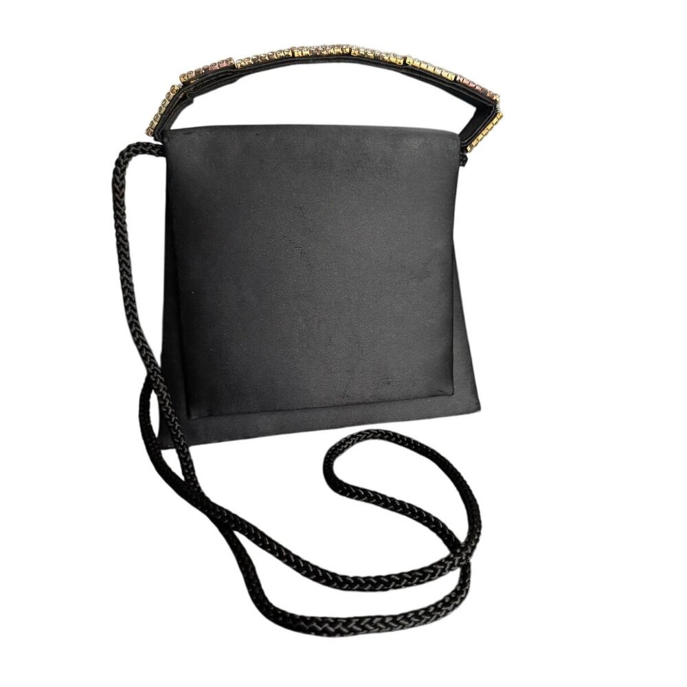 Sasha New York Black Satin With Rhinestone Evening Bag Top Handle And Shoulder